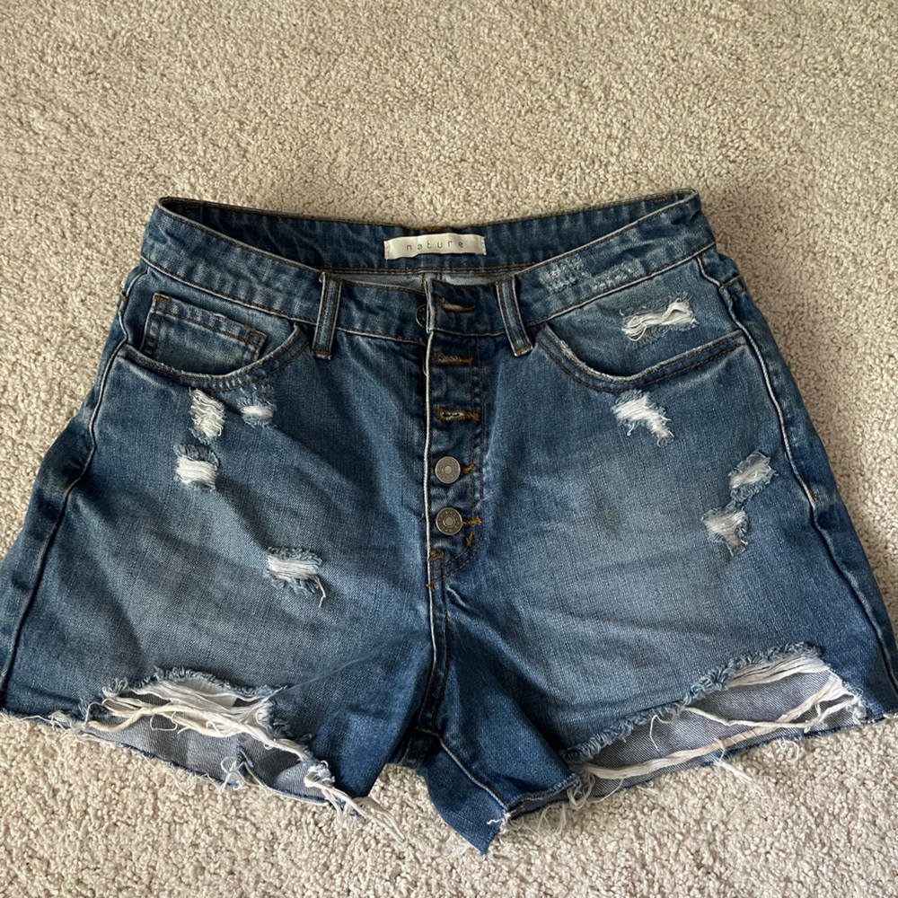 High rise denim distressed jeans